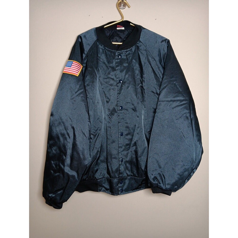 Vintage Union Made Blue Nylon Jacket 50 Star USA Flag Patch Size XXL